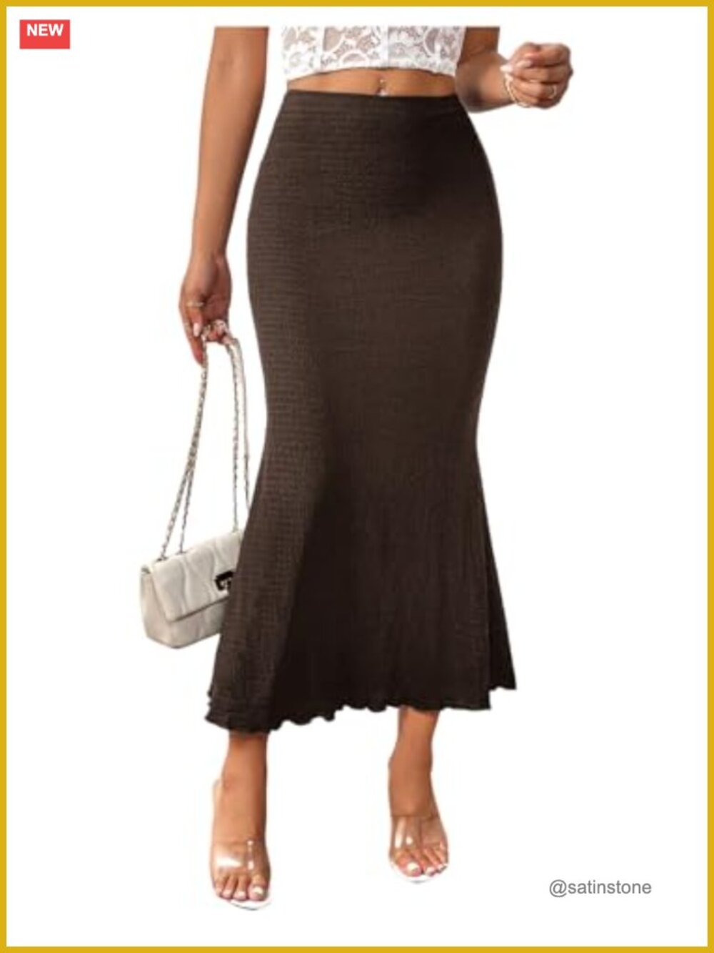High Waisted Fishtail Skirt Ruffle Hem Bodycon Long Maxi